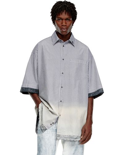 DIESEL Distressed Striped Short-sleeve Shirt - Gray