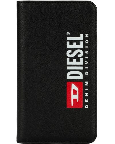 DIESEL Black Leather Printed And Debossed Logo Case, I Phone Xs & X