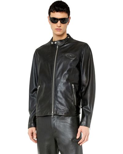 DIESEL Biker-Jacke aus Leder mit Logo-Plakette - Schwarz