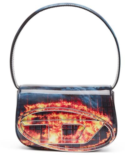 DIESEL 1DR - Iconica borsa a spalla con stampa fuoco - Borse a Spalla - Donna - Multicolor - Blu