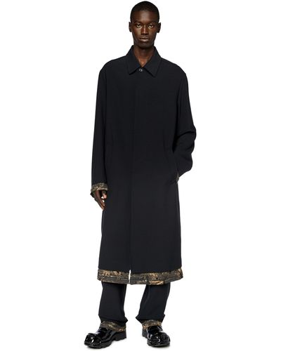 DIESEL Wool-blend Coat With Distressed Trims - Black