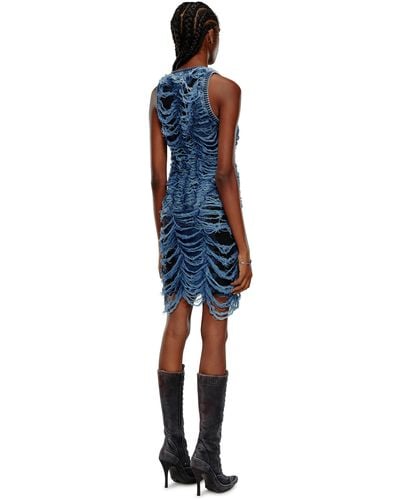 DIESEL Short Dress In Destroyed Indigo Knit - Blue