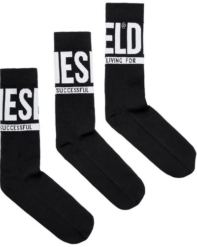 DIESEL 3-pack Socks With Logo - Black