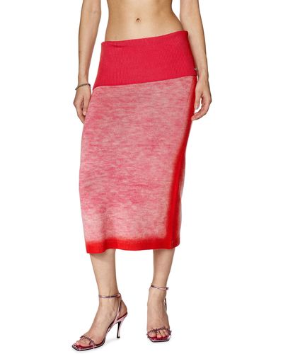 DIESEL Faded-effect Wool Skirt - Red