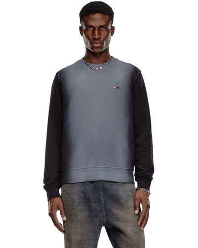 DIESEL Cotton Sweatshirt With Faded Patches - Blue