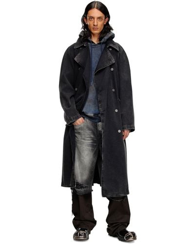 DIESEL Trench-coat en denim délavé - Noir