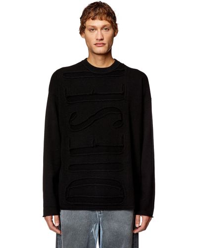 DIESEL Wool Sweater With Peel-off Super Logo - Black