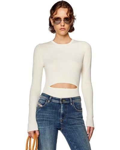 DIESEL Top in misto lana con cut out - Bianco