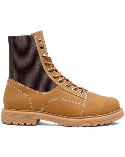 DIESEL Nubuck Combat Boots With Stretch Collar - Brown