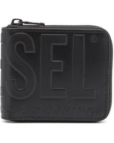 DIESEL Portemonnaie aus Leder mit Reißverschluss und Logo-Prägung - Schwarz