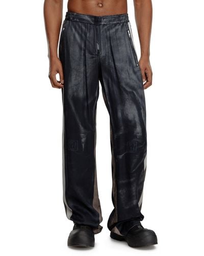 DIESEL Viscose Pants With Leather-effect Print - Blue