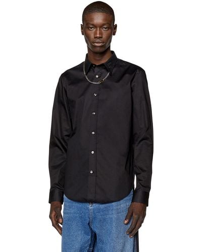DIESEL Micro-twill Shirt With Tonal Embroidery - Black