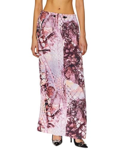 DIESEL Long Skirt In Printed Crinkled Nylon - Purple