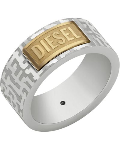 DIESEL Font Two-tone Band Ring - Gray