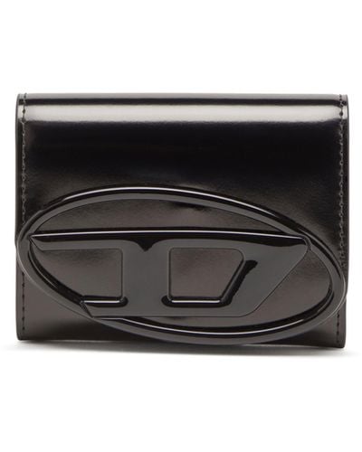 DIESEL Bi-fold Card Holder In Mirrored Leather - Black