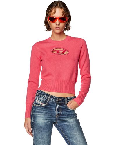 DIESEL Sweater With Embroidered Cut-out Logo - Pink