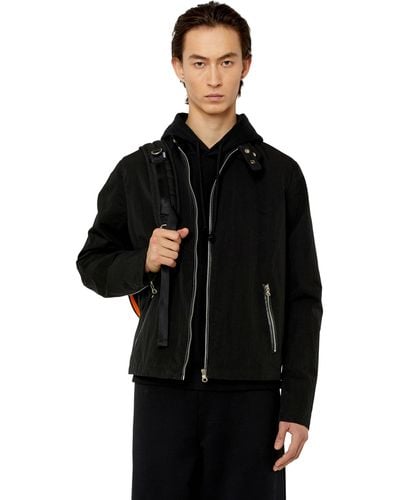 DIESEL Biker Jacket In Textured Technical Canvas - Black