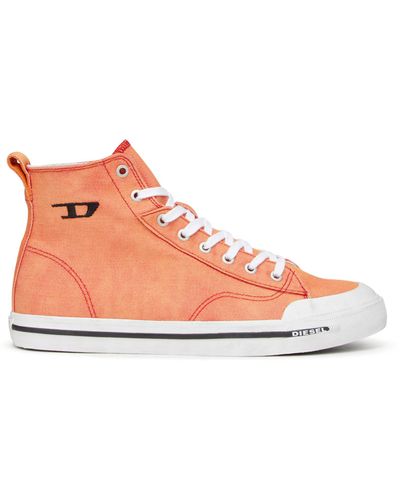 DIESEL High Top-Sneakers aus behandeltem Denim - Orange