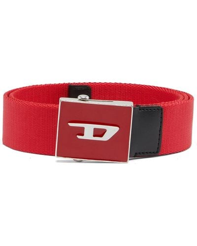 DIESEL Webbing Belt With Enamel Logo Buckle - Red