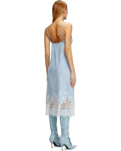 DIESEL Strappy Dress In Denim And Lace - Blue