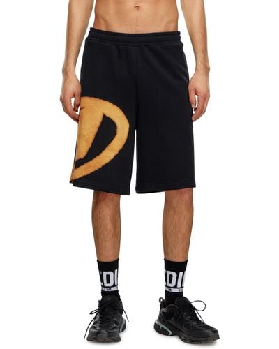 DIESEL Sweat Shorts With Bleached Logo - Black