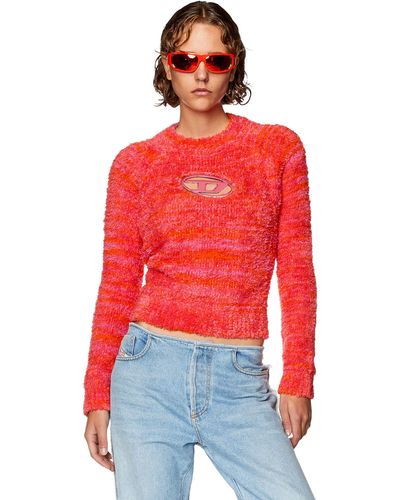 DIESEL Fluffy Sweater With Oval D Plaque - Red