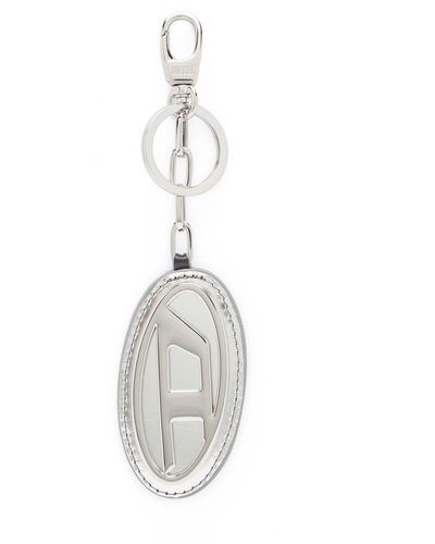DIESEL Mirror-leather Keyring With Logo Plaque - White