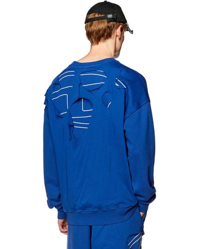 DIESEL Sweatshirt mit Rissen und Logo-Stickerei - Blau
