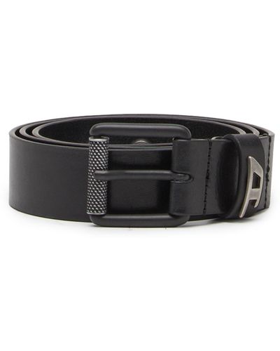 DIESEL Ceinture en cuir brillant avec boucle à logo - Noir