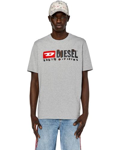 DIESEL T-Shirt mit Peel-off-Buchstaben - Grau