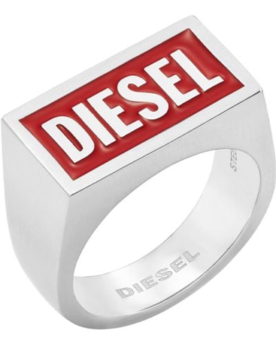 DIESEL Stainless Steel Logo Ring - White