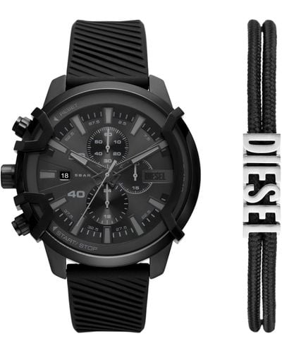 DIESEL Griffed Silicone Watch And Bracelet Set - Black
