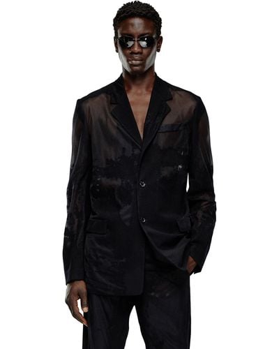 DIESEL Tailored Jacket In Devoré Cool Wool - Black