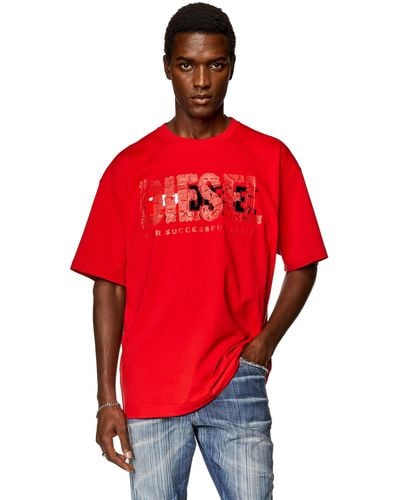 DIESEL T-Shirt mit dualem Logo - Rot