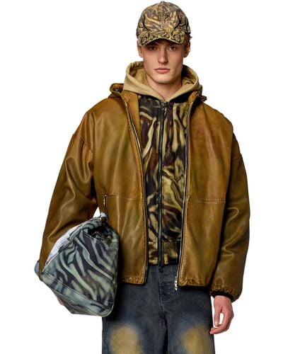 DIESEL Hooded Leather Jacket - Multicolour