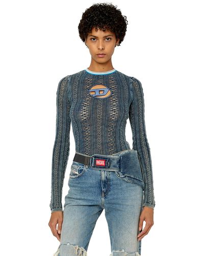 DIESEL Pointelle Jumper With Oval D Cutout - Blue