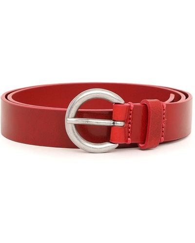 DIESEL Leather Belt With Round Buckle - Red