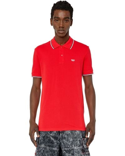 DIESEL Polo Shirt With Striped Trims - Red