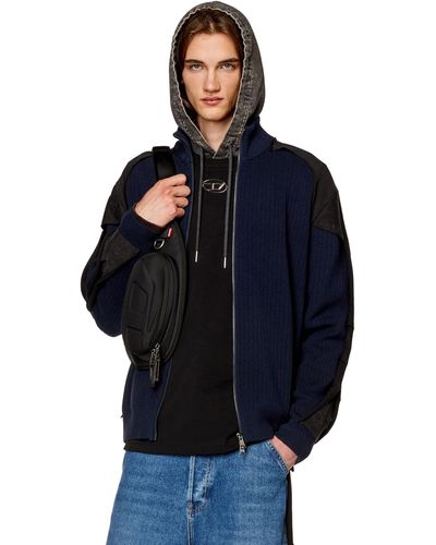 DIESEL Wool Cardigan With Jersey Panels - Blue