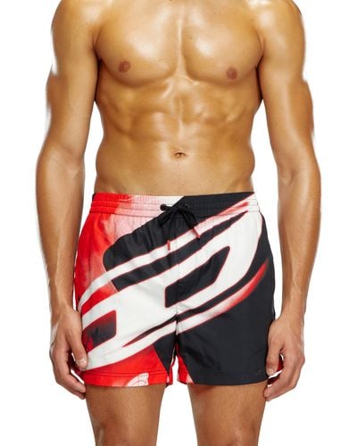 DIESEL Mid-length Swim Shorts With Oval D Print - Red