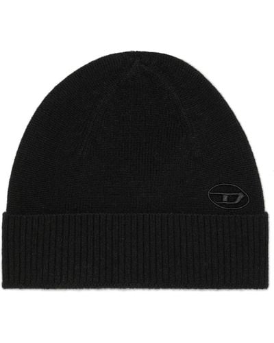 DIESEL Beanie With Embroidered Oval D Patch - Black