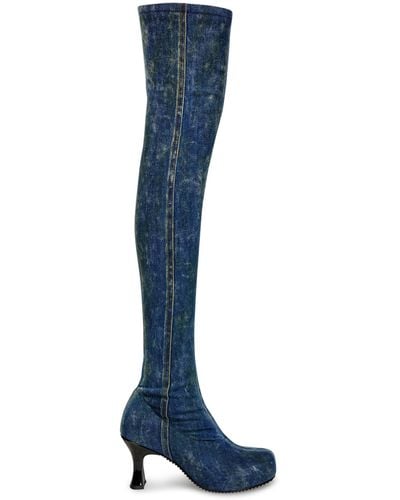 DIESEL D-woodstock-over-the-knee Boots In Denim - Blue