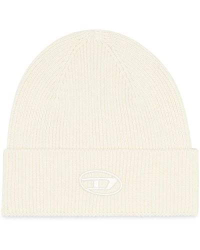 DIESEL Ribbed Beanie With D Embroidery - White