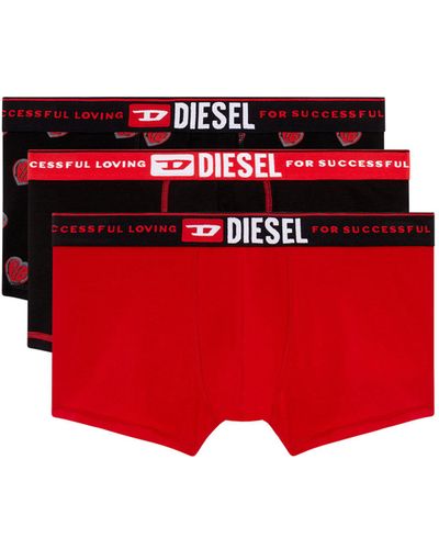 DIESEL Three-pack Boxer Briefs Plain And Heart Print - Red