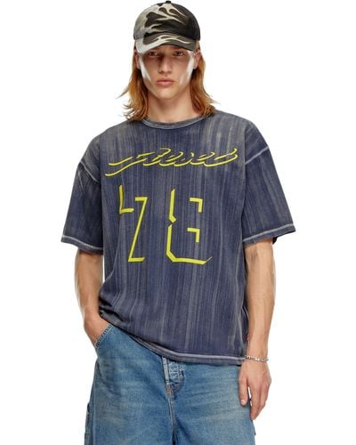 DIESEL Treated T-shirt With Flocked Logo - Blue