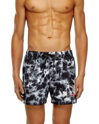 DIESEL Mid-length Swim Shorts With Tie-dye Print - Black