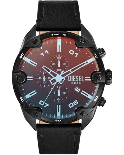 DIESEL Spiked Chronograph Black Leather Watch