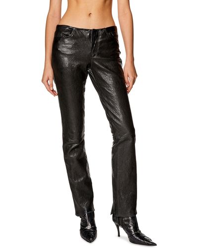 DIESEL Pants In Shiny Wrinkled Leather - Black