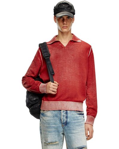 DIESEL Reverse-print Polo Sweater - Red