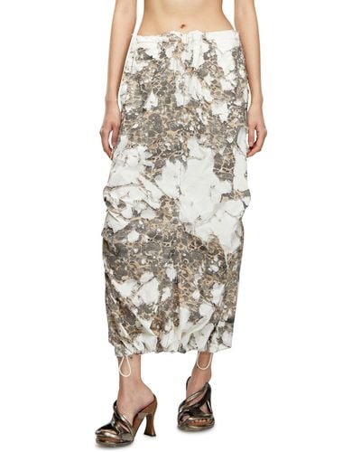DIESEL Long Skirt With Destroyed Camo Layer - Natural